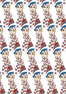 Britain1930s: Repeating Pattern - Girl in Union Jack Flag Scarf, white
