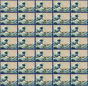 History Repeats Itself: Repeating Pattern - Hokusai Great Wave - blue border