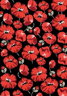 Assemblage: Repeating Pattern - Poppies - Black background