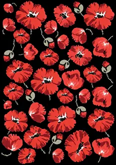 Assemblage: Repeating Pattern - Poppies - Black background