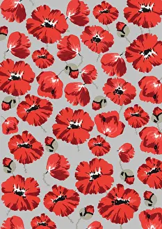 Assemblage: Repeating Pattern - Poppies - Grey background