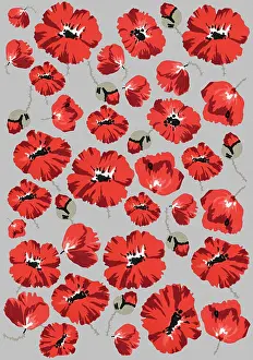Assemblage: Repeating Pattern - Poppies - Grey background