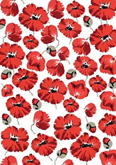 Assemblage: Repeating Pattern - Poppies - White background