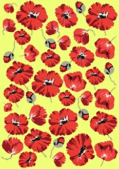 Assemblage: Repeating Pattern - Poppies - Yellow background