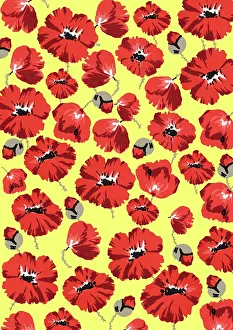 Assemblage: Repeating Pattern - Poppies - Yellow background