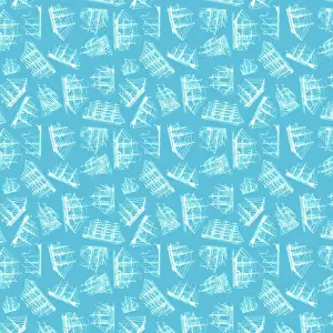 History Repeats Itself: Repeating Pattern - Sailing Ships - pale blue background