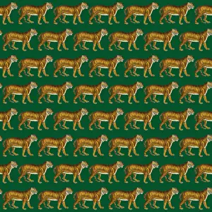 History Repeats Itself: Repeating Pattern - Tigers - dark green background