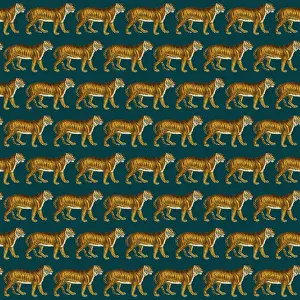 History Repeats Itself: Repeating Pattern - Tigers - dark navy blue background