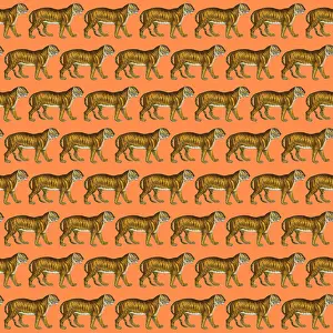 History Repeats Itself: Repeating Pattern - Tigers - orange background