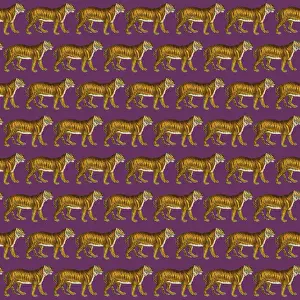History Repeats Itself: Repeating Pattern - Tigers - purple background