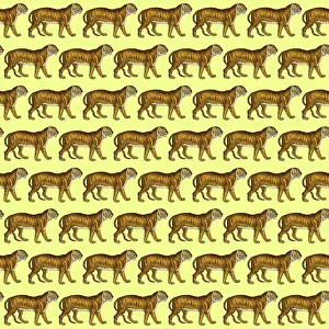 History Repeats Itself: Repeating Pattern - Tigers - yellow background