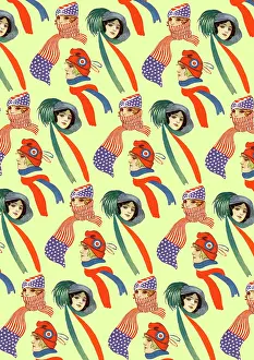 Spangled: Repeating Pattern - three women in scarves and hats, lemon