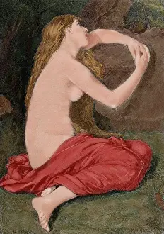 Magdalene: Repentant Mary Magdalene. Engraving. Colored