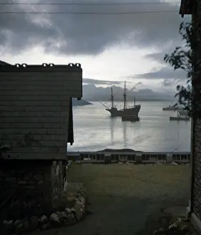 Besley: Replica of The Mayflower in Brixham Harbour, Devon
