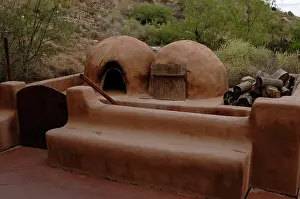 Stove: Reproduction of an old adobe ovens for making bread. Petrogl