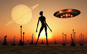 Aliens: A reptoid alien attending its garden on the moon of a ?