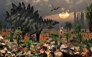 Stegosaurus: A reptoid being and a Stegosaurus communicate using ?