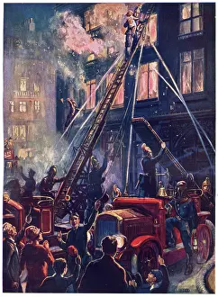 Ogle: Rescued by Firemen 1928 drawn by R.B. Ogle