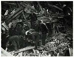 Searching: Rescuers at work during lull in air raids, London, WW2