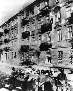 Evidence: A resistance fighter jumps out of the window durign the