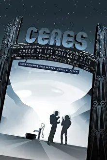 Planets: Retro space travel poster of the dwarf planet Ceres