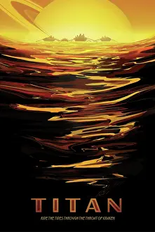 Saturn: Retro space travel poster of Saturn's largest