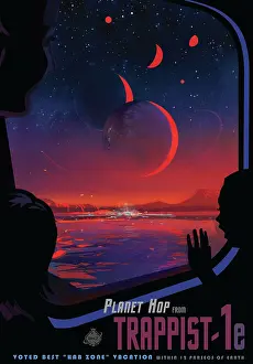 Trappist: Retro space travel poster of viewers observing