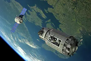 Approaching: A reusable crew capsule prepares to dock with an orbital ?