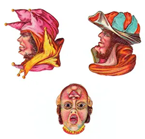 Reversible: Reversible heads on three Victorian scraps