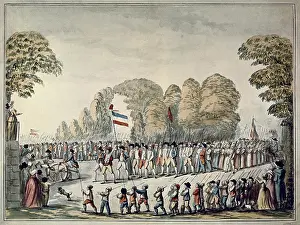 Watercolours: Revolutionary procession. Etienne Bericourt, ca