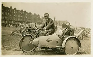 Rex Motorcycle and Sidecar - on the beach at Margate