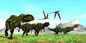 Kimmeridgian: Rhamphorhynchus pterosaurs follow a pack of carnivorous