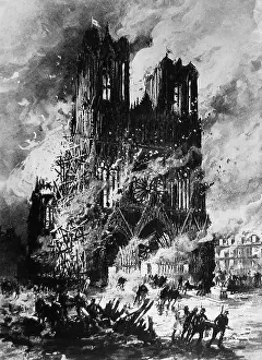 Rheims: Rheims Cathedral on fire during WW1