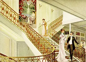 Households: Rich couple on an elegant staircase