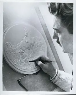 Carat: Richard Baldwin working on sculpture, Franklin Center, USA