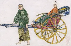 Ingenious: Rickshaw scene made from used postage stamps