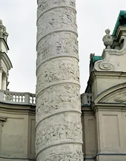 Courage: Right column with reliefs depicting scenes from the life of