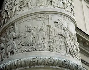 Courage: Right column with reliefs depicting scenes from the life of