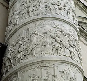Courage: Right column with reliefs depicting scenes from the life of