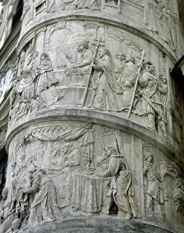 Courage: Right column with reliefs depicting scenes from the life of