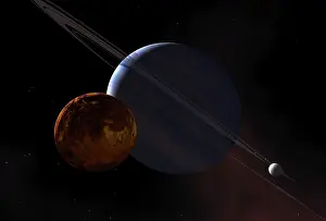 Satellites: A ringed gas giant exoplanet with moons