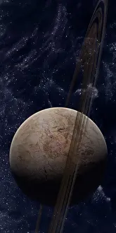 Starfield: A ringed planet in front of an odd starfield