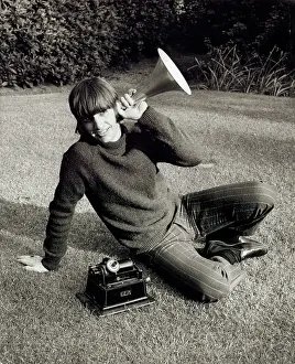 Megaphone: Ringo Starr, Beatles drummer, with old phonograph