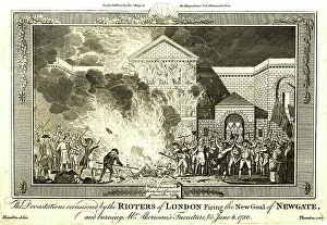 1780: Rioters setting fire to Newgate Prison, London
