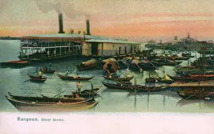 Rangoon: River scene with boats, Rangoon, Burma