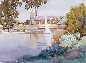 Sailed: River Scene with church in the background