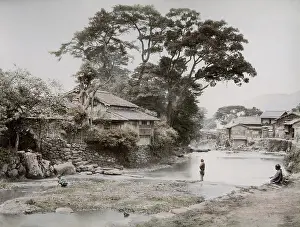 Beato: River scene, Nagasaki - Japan