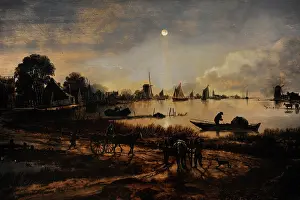 1640: River View by Moonlight, c. 1640-1650, by Aert van der Neer