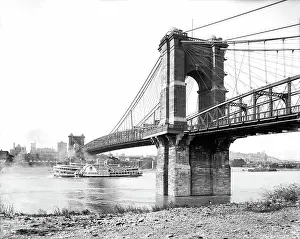 Roebling: Riverboat - Cincinnati - Suspension Bridge - Ohio River