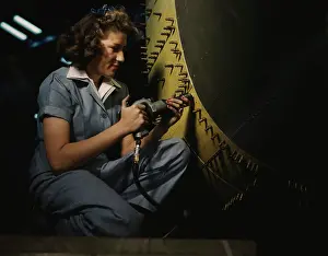 Worth: Riveter at work on a bomber plane, Fort Worth, Texas, 1942